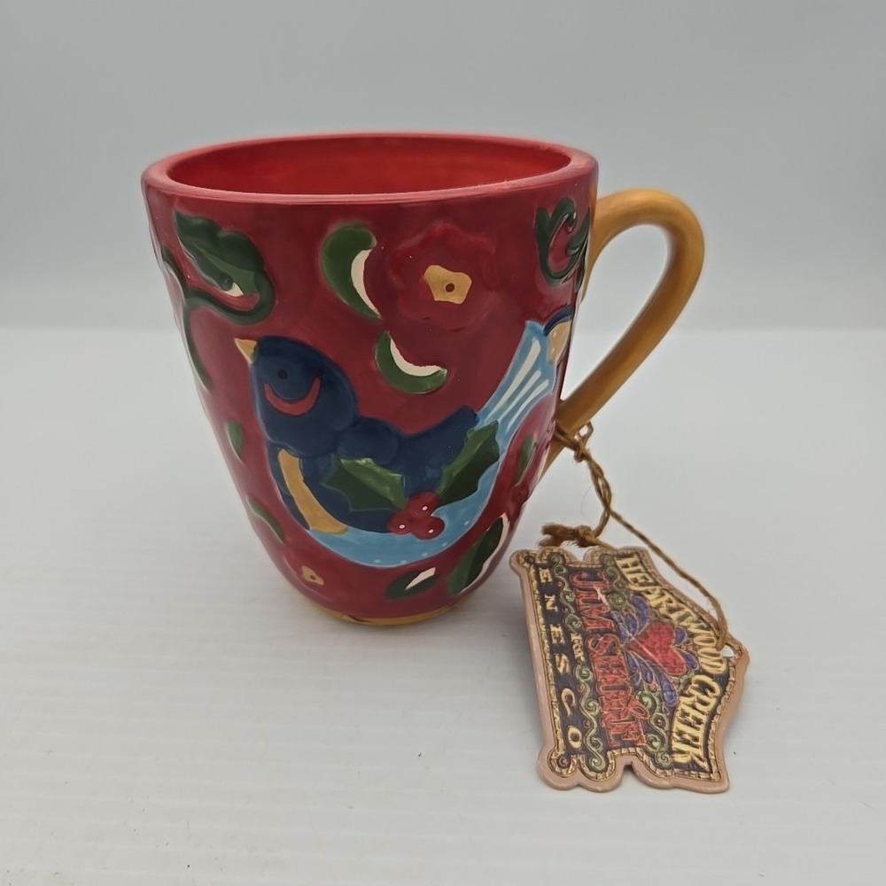 Jim Shore Enesco Heartwood Creek Mug Candle Blue Bird Red Floral 2004 Ceramic